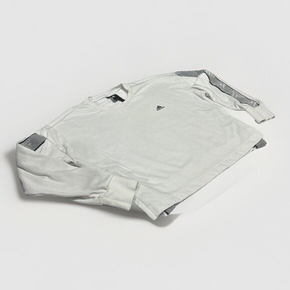 adidas Tops - Adidas White Grey Elastic Logo Crop Top Crewneck Sweater Pullover Women’s M